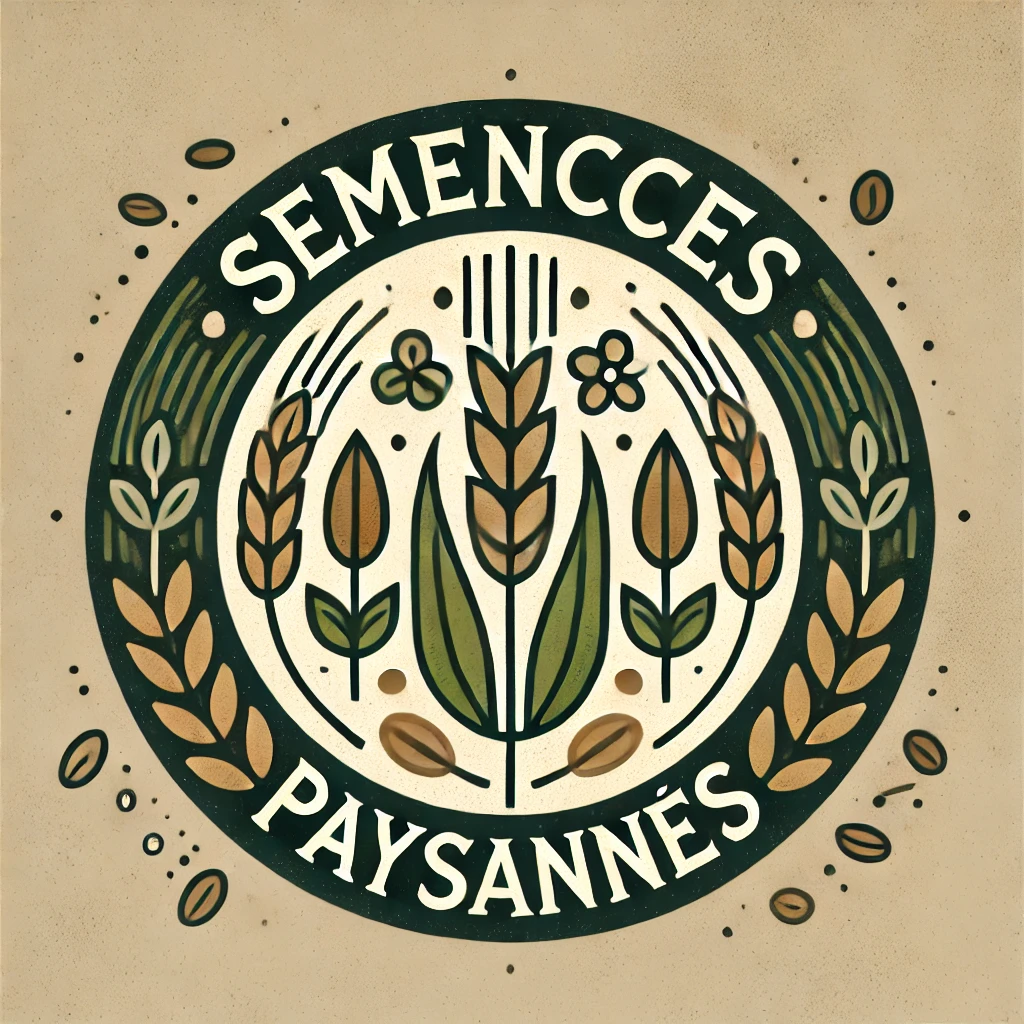 DALL·E 2025-03-24 13.40.45 – Logo design for a project named ‘Semences Paysannes’ inspired by permaculture and nature. The logo is circular, symbolizing the cycle of life. In the